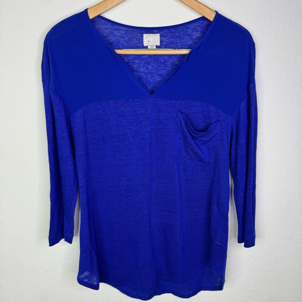 Anthropologie Postcard Cobalt Blue Linen & Silk Top
